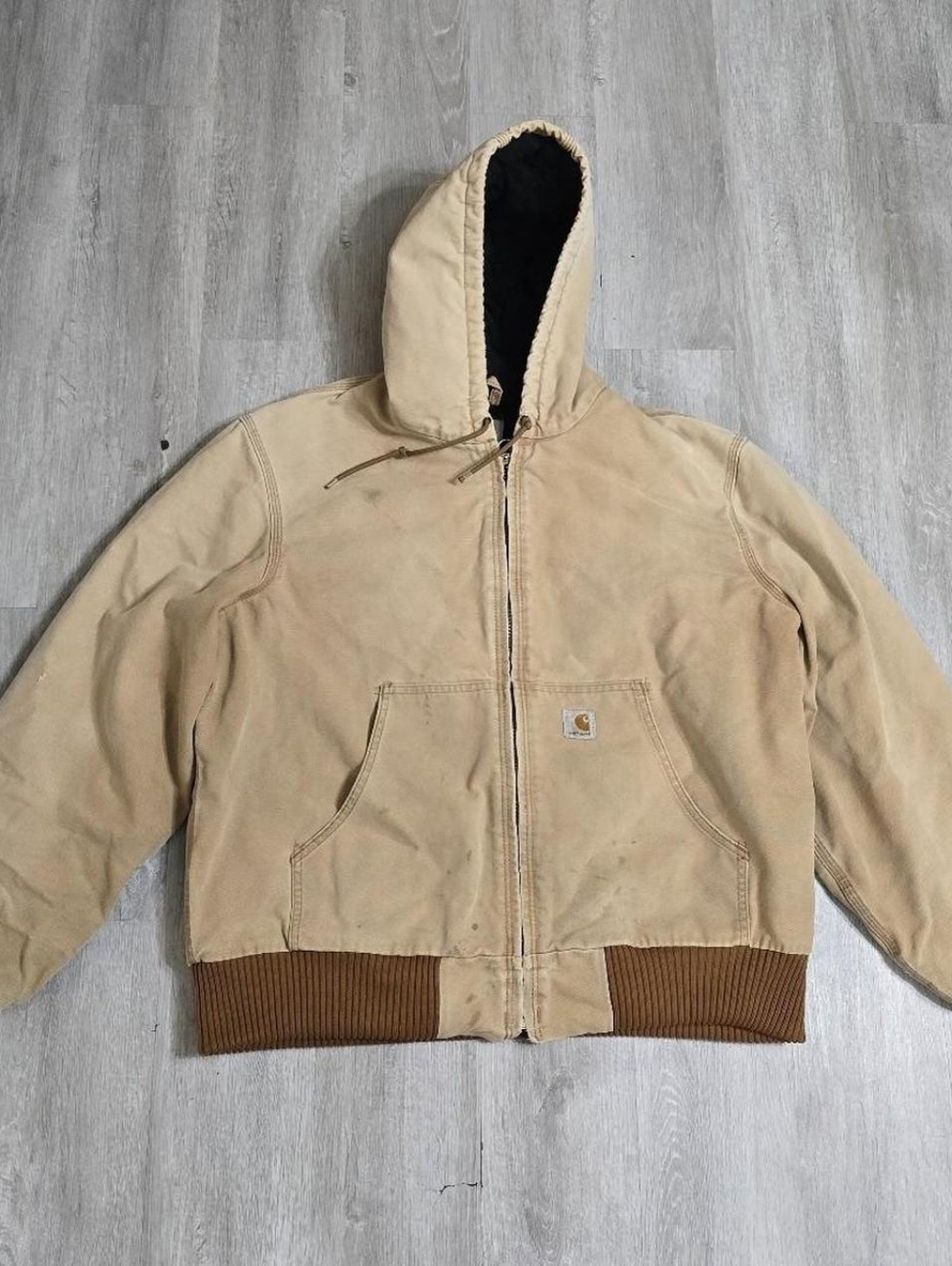 Vintage Carhartt J140 BRN Quilted Lined Insulated Duck Jacket Hooded Tan